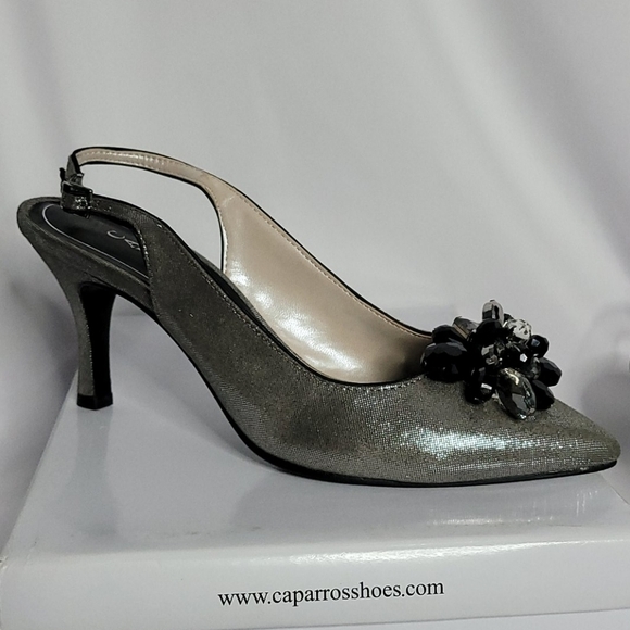 Caparros Gun Metal Jewel High Heel Evening Shoes - Picture 3 of 13